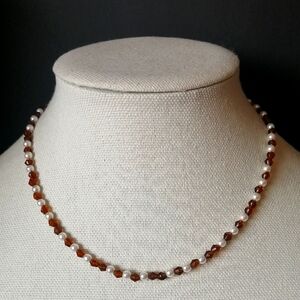 Vintage Dainty Brown Glass Faux Pearl Beads Collar Choker Necklace